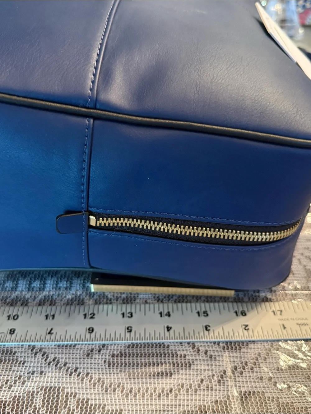 Calvin Klein Cobalt Blue Leather Top-Handle Satchel with Gold Hardware